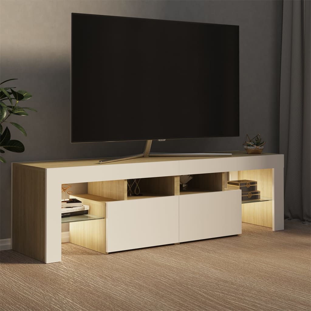 vidaXL Mobile Porta TV con Luci LED Bianco e Sonoma 140x36,5x40 cm