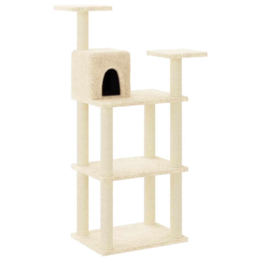 vidaXL Albero per Gatti con Tiragraffi in Sisal Crema 118,5 cm