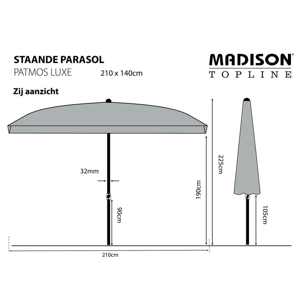 Madison Ombrellone Patmos Luxe Rettangolare 210x140 cm Ecru