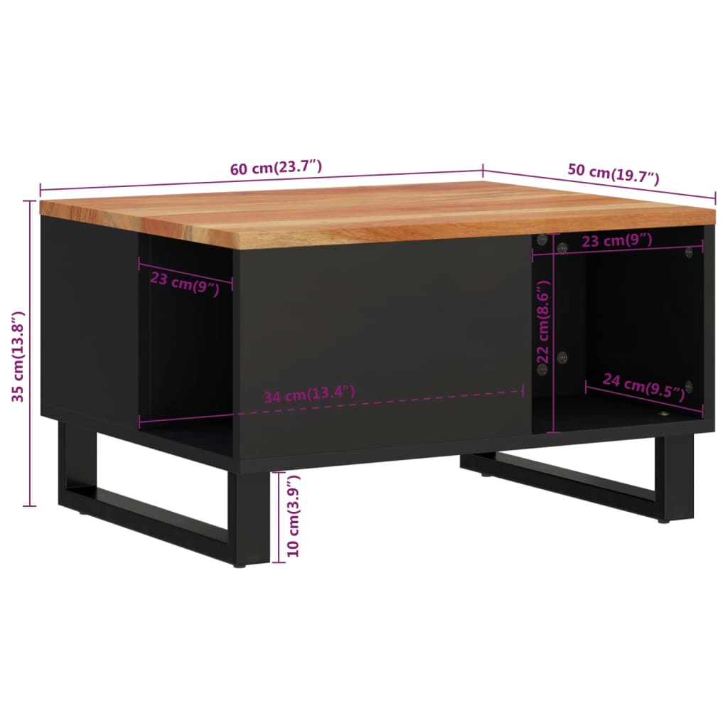 vidaXL Tavolino da Salotto 60x50x35 cm in Legno Massello di Acacia