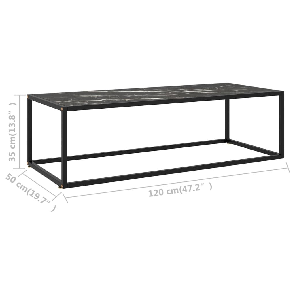 vidaXL Tavolino da Salotto Nero con Vetro Marmo Nero 120x50x35 cm