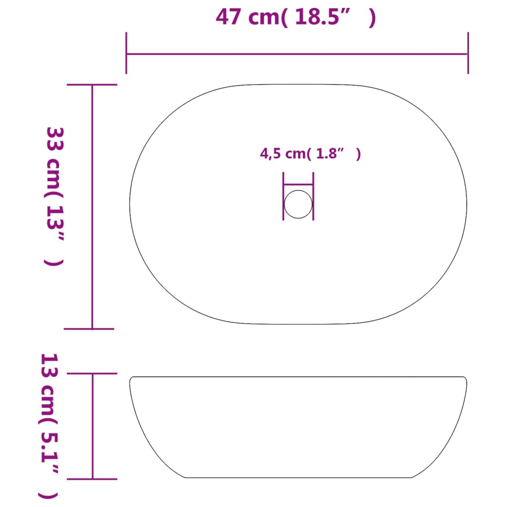 vidaXL Lavabo da Appoggio Nero e Grigio Ovale 47x33x13 cm Ceramica
