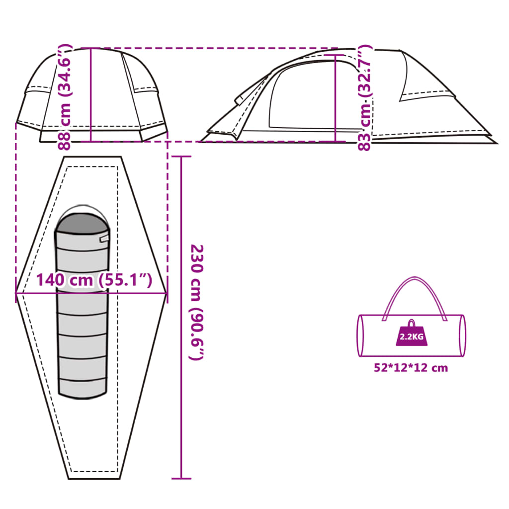 vidaXL Tenda da Campeggio a Cupola per 1 Persona Blu Impermeabile