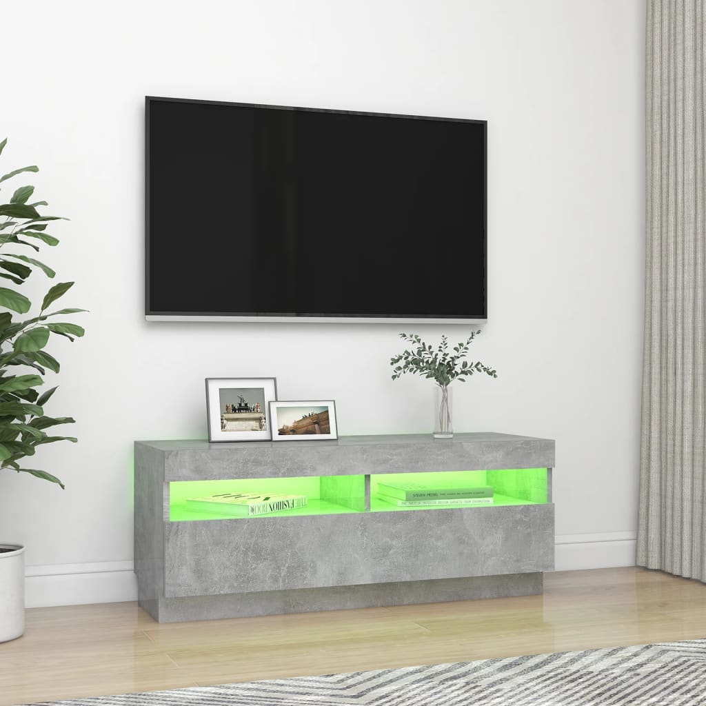 vidaXL Mobile Porta TV con Luci LED Grigio Cemento 100x35x40 cm