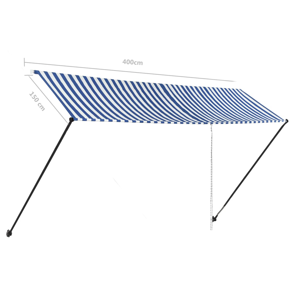 vidaXL Tenda da Sole Retrattile con LED 400x150 cm Blu e Bianco