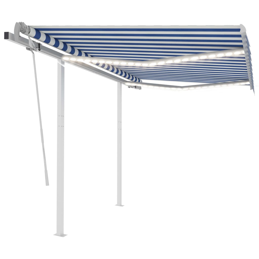 vidaXL Tenda da Sole Retrattile Manuale con LED 3x2,5 m Blu e Bianco