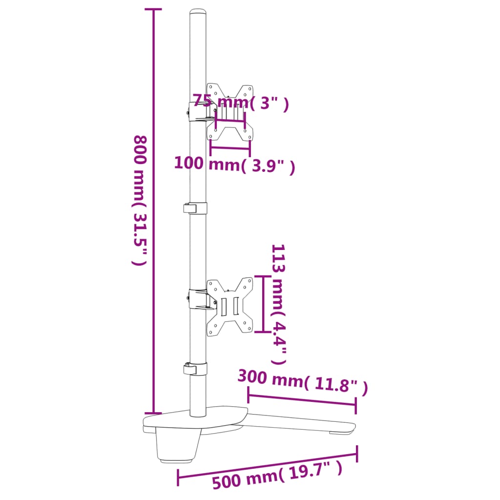 vidaXL Supporto per Monitor Doppio in Acciaio Nero VESA 75/100 mm