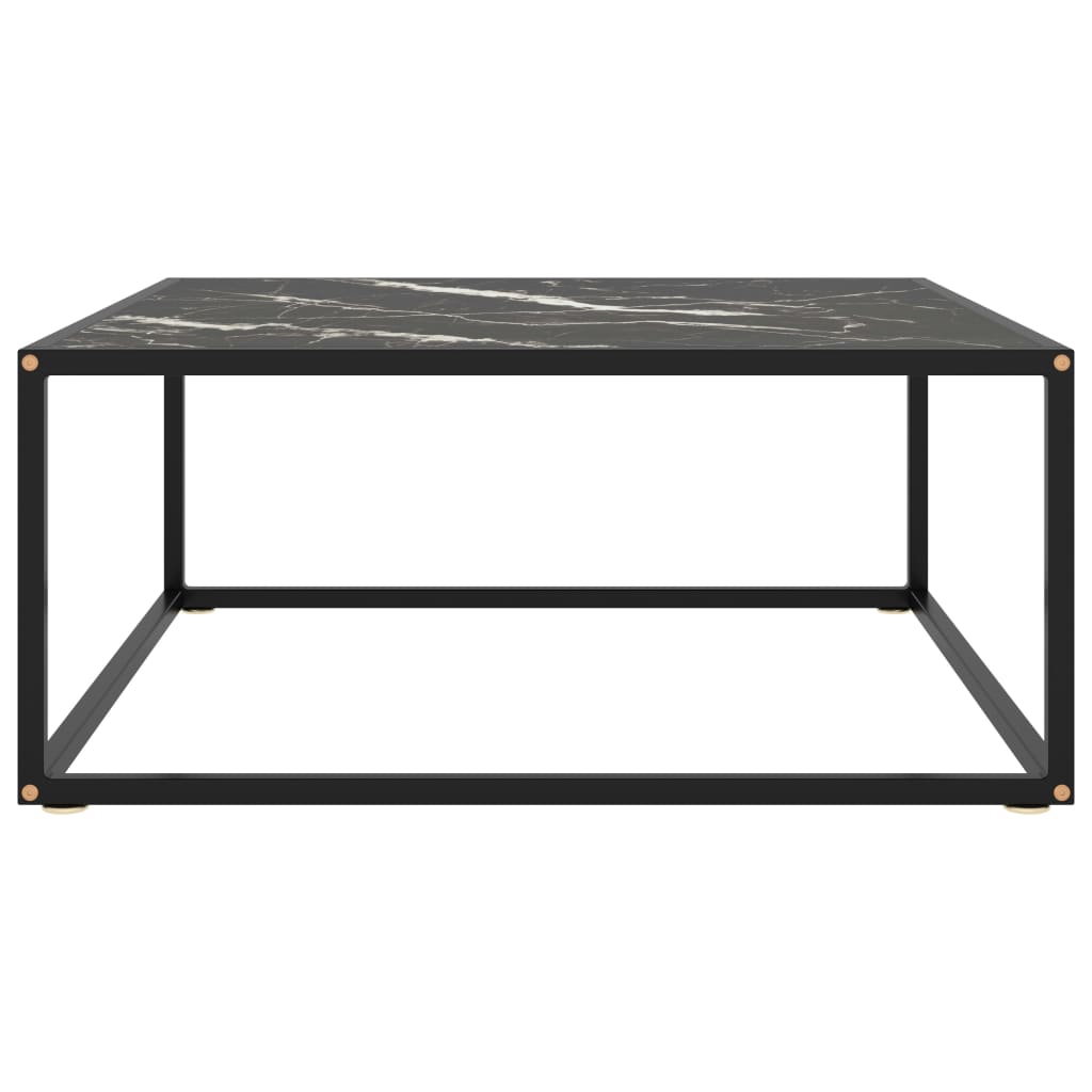 vidaXL Tavolino da Salotto Nero con Vetro Marmo Nero 80x80x35 cm