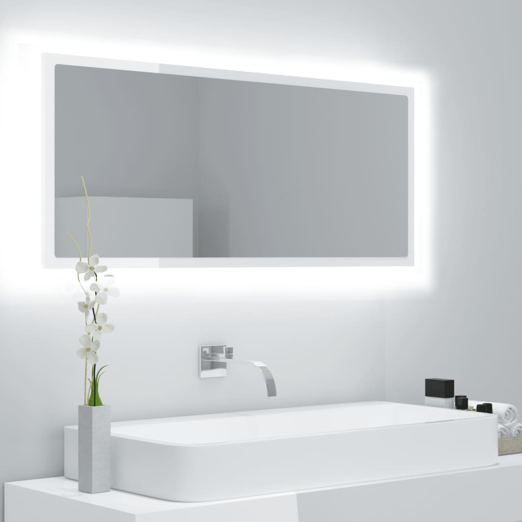 vidaXL Specchio da Bagno LED Bianco Lucido 100x8,5x37 cm in Acrilico