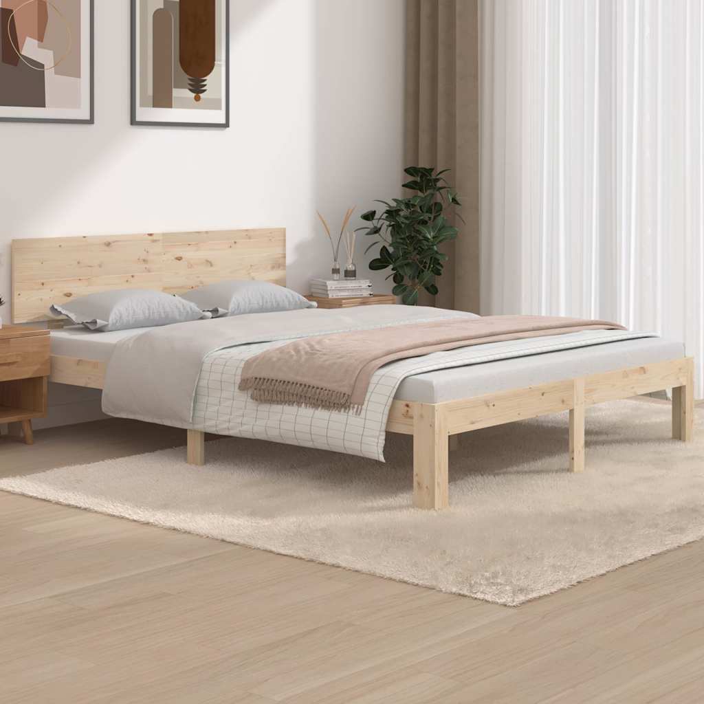 Giroletto In Legno Massello Di Pino 140x190 Cm – Testiera Alta, Design Rustico E Naturale, Robusto E Stabile