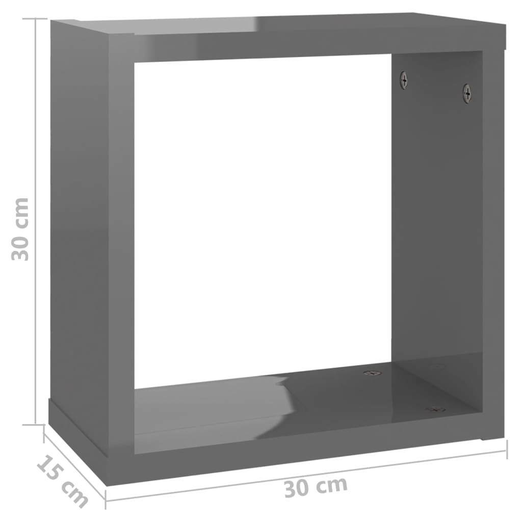 vidaXL Mensole Parete a Cubo 4 pz Grigio Lucido 30x15x30 cm