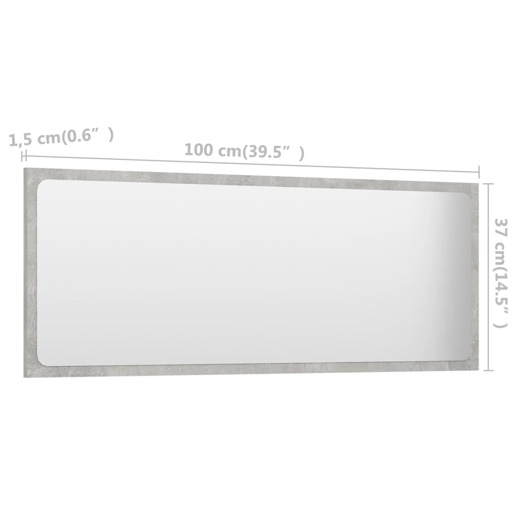 vidaXL Specchio da Bagno Grigio Cemento 100x1,5x37cm Legno Multistrato