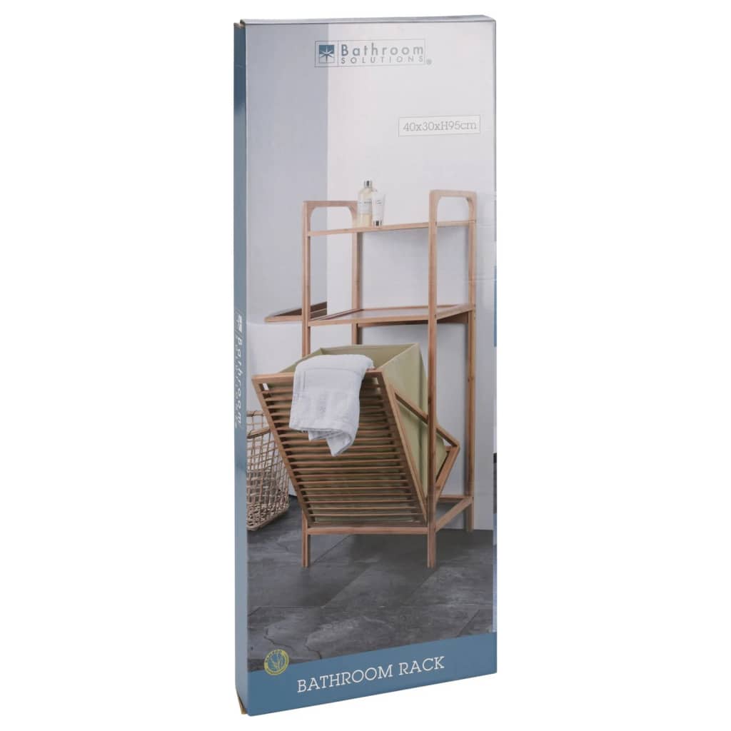 Bathroom Solutions Scaffale con 2 Ripiani e Cesto in Bambù 95 cm