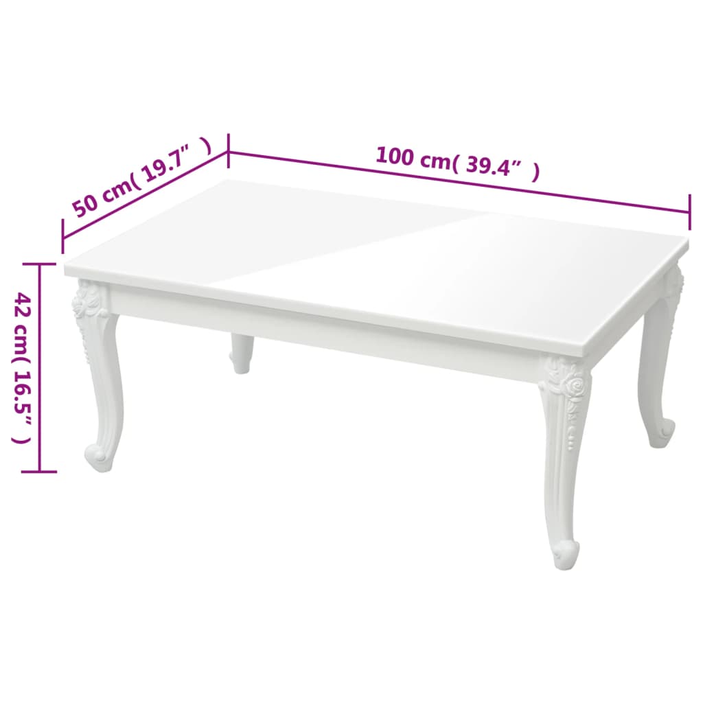 vidaXL Tavolino da Salotto Bianco Lucido 100x50x42cm Legno Multistrato