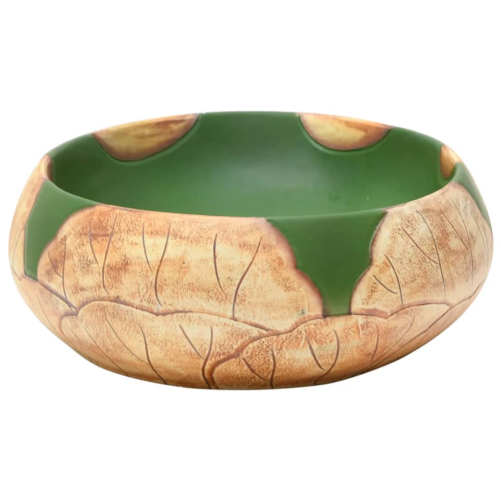 vidaXL Lavabo da Appoggio Verde e Marrone Ovale 59x40x15 cm Ceramica