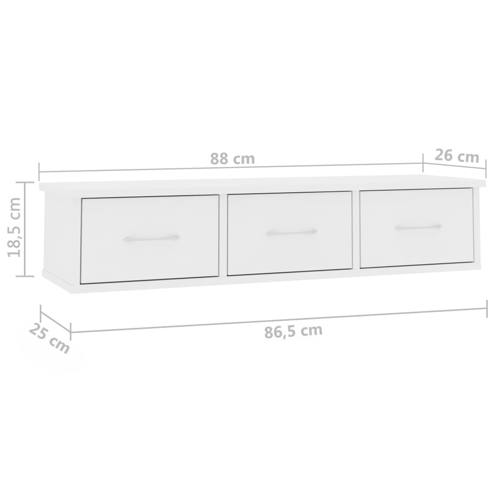 vidaXL Scaffale con Cassetti a Parete Bianco 88x26x18,5 cm Multistrato