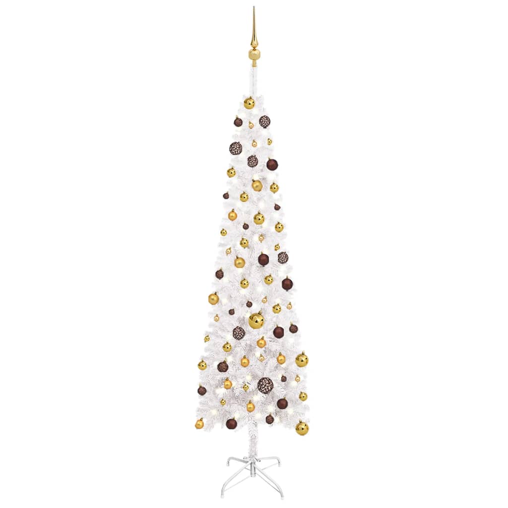 vidaXL Albero di Natale Sottile Preilluminato con Palline Bianco 210cm
