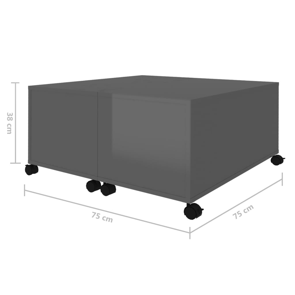 vidaXL Tavolino da Salotto Grigio Lucido 75x75x38 cm Legno Multistrato