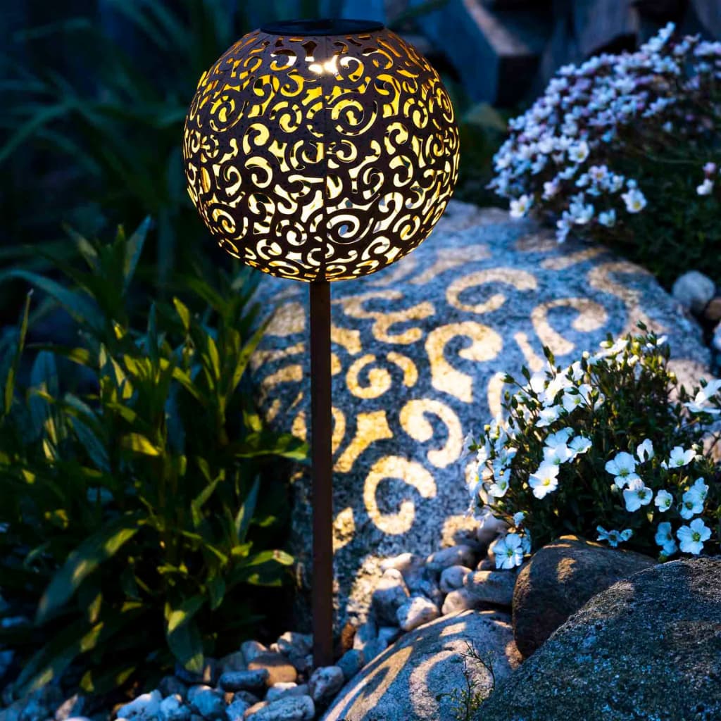 HI Lampada Solare a LED per Esterni a Sfera 18 cm in Metallo Marrone