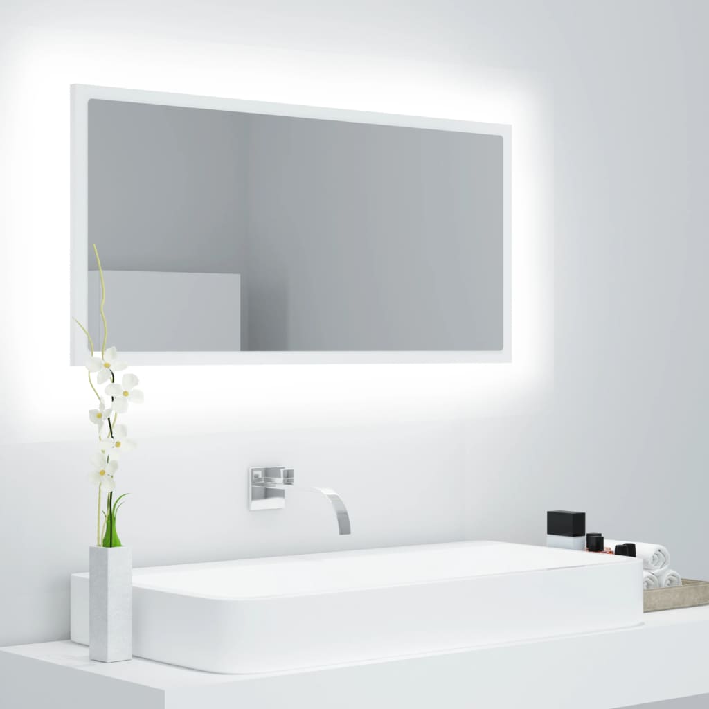 vidaXL Specchio da Bagno con LED Bianco 90x8,5x37 cm in Acrilico