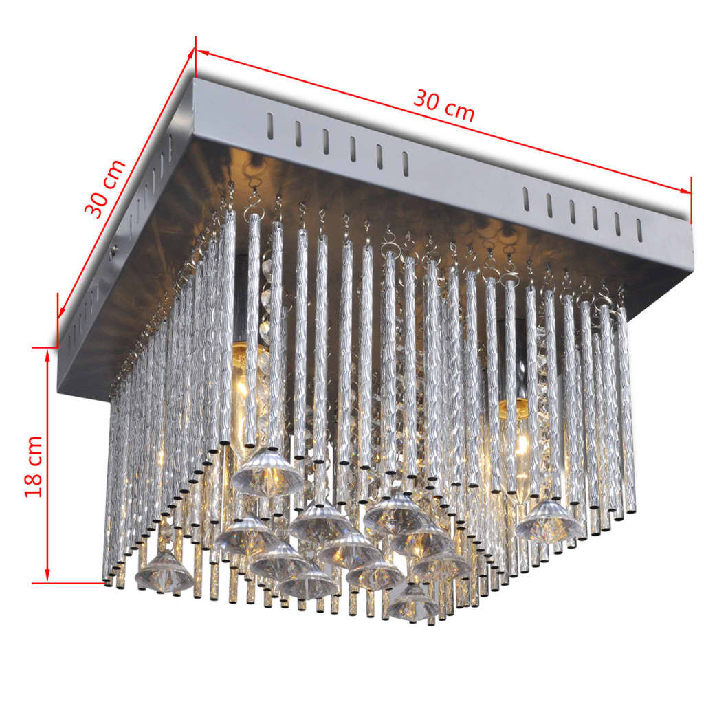 Lampada da Soffitto Quadrata con Cristalli e Strisce di Alluminio