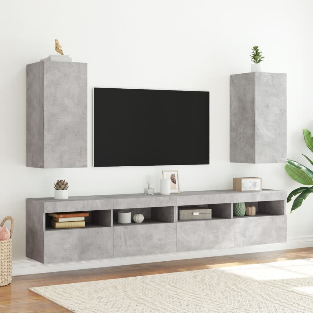 vidaXL Mobile TV a Parete con Luci LED Grigio Cemento 30,5x35x70 cm
