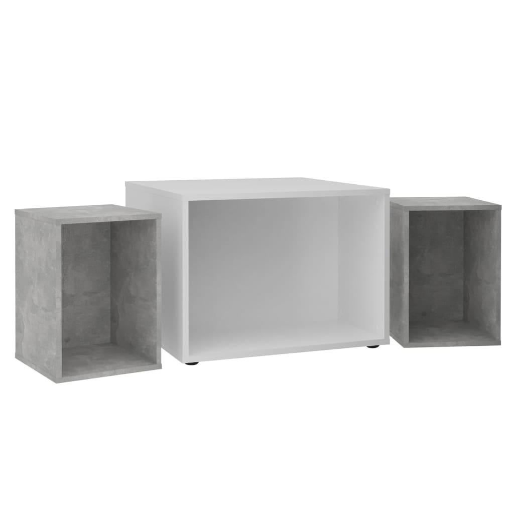 FMD Tavolo con 2 Tavolini 67,5x67,5x50 cm Bianco e Grigio Cemento