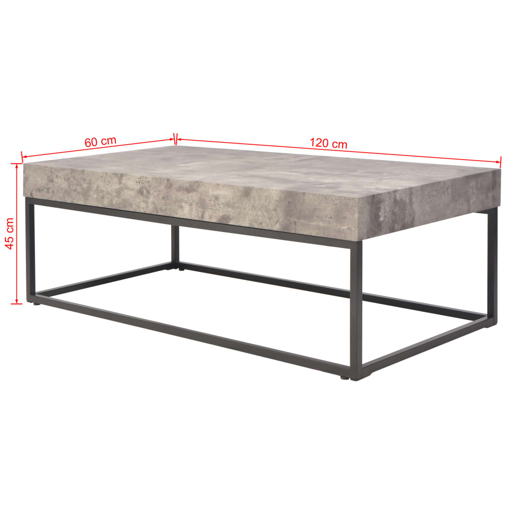 vidaXL Tavolino da Caffè Effetto Cemento 120x60x45 cm