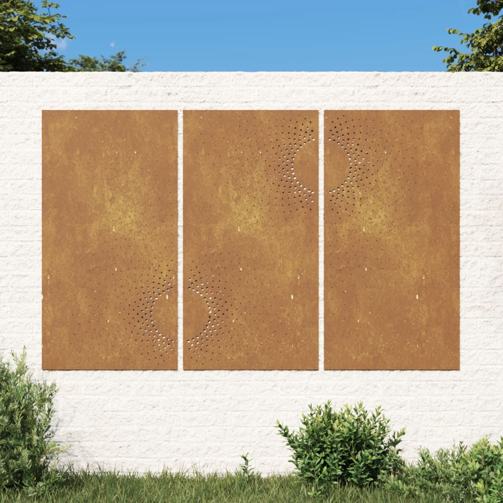 vidaXL Decorazioni Muro da Giardino 3 pz 105x55 cm Sole Acciaio Corten
