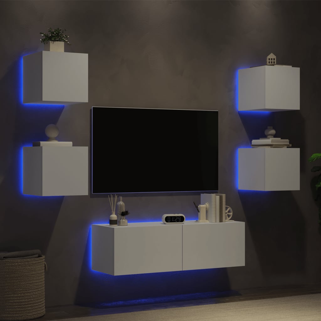 vidaXL Mobili TV a Muro 5pz con Luci LED Bianchi
