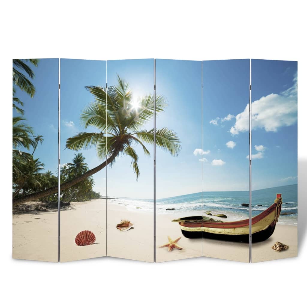 vidaXL Paravento Pieghevole 217x170 cm con Stampa Spiaggia