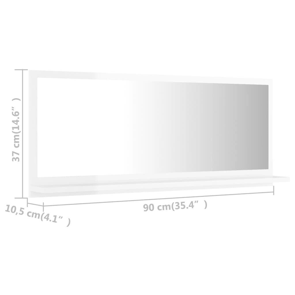 vidaXL Specchio da Bagno Bianco Lucido 90x10,5x37 cm Legno Multistrato