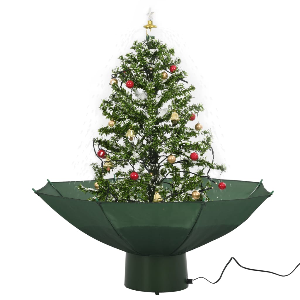vidaXL Albero di Natale con Neve e Base a Ombrellone Verde 75 cm