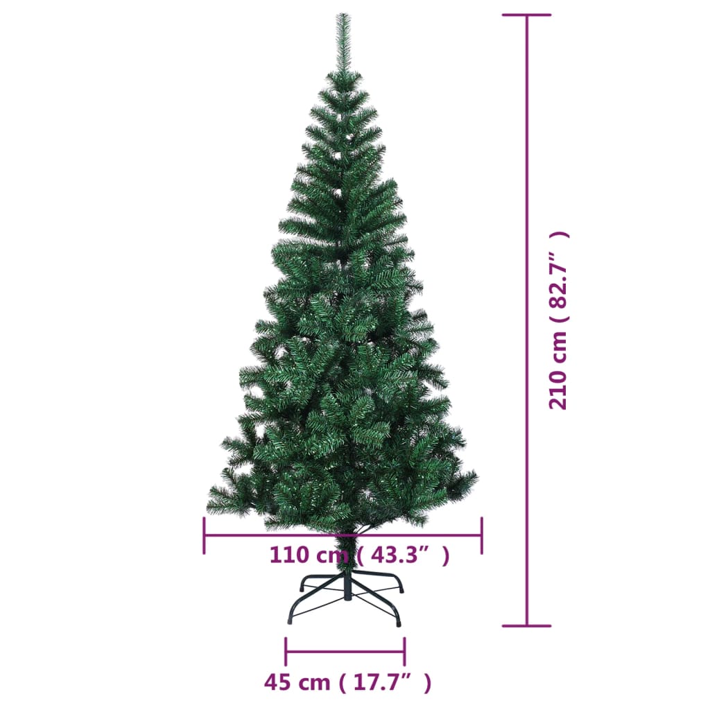 vidaXL Albero di Natale Artificiale Punte Iridescenti Verde 210 cm PVC