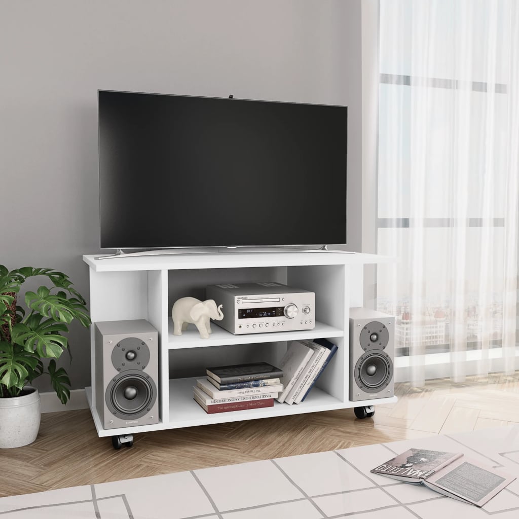 vidaXL Mobile TV con Ruote Bianco 80x40x45 cm in Legno Multistrato