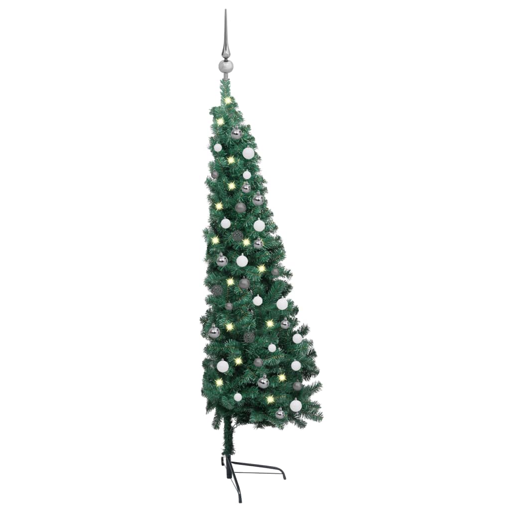 vidaXL Albero di Natale a Metà Preilluminato con Palline Verde 210 cm