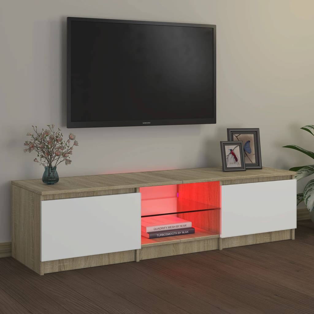 vidaXL Mobile Porta TV con Luci LED Bianco e Sonoma 140x40x35,5 cm