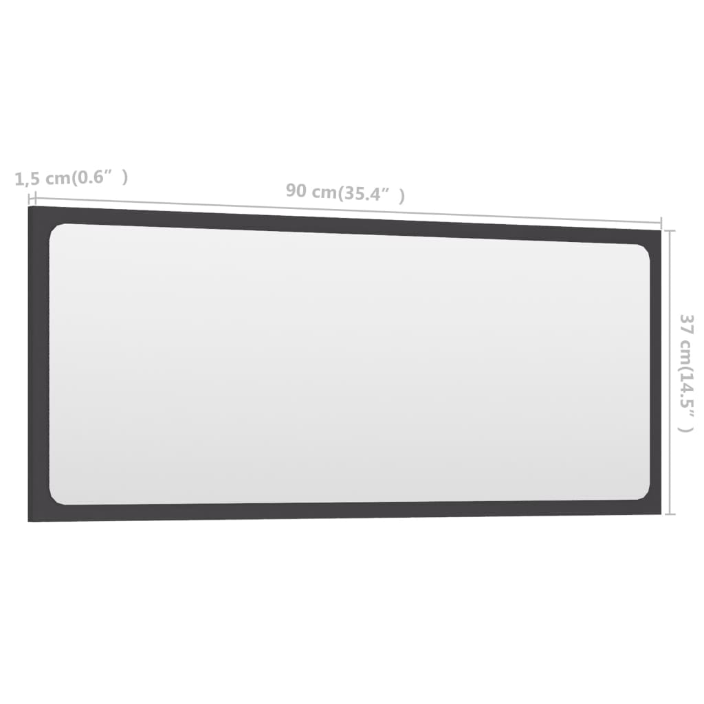 vidaXL Specchio da Bagno Grigio 90x1,5x37 cm in Legno Multistrato