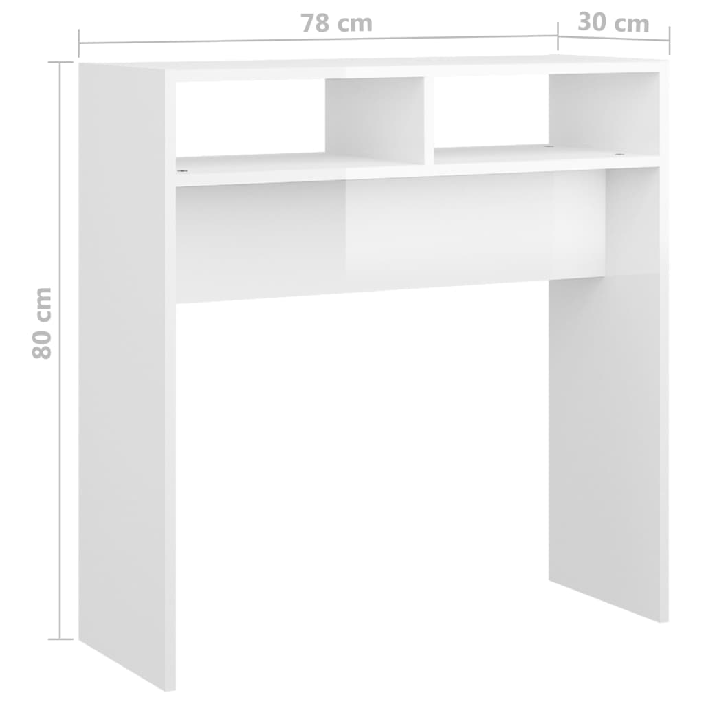 vidaXL Tavolino Consolle Bianco Lucido 78x30x80 cm Legno Multistrato