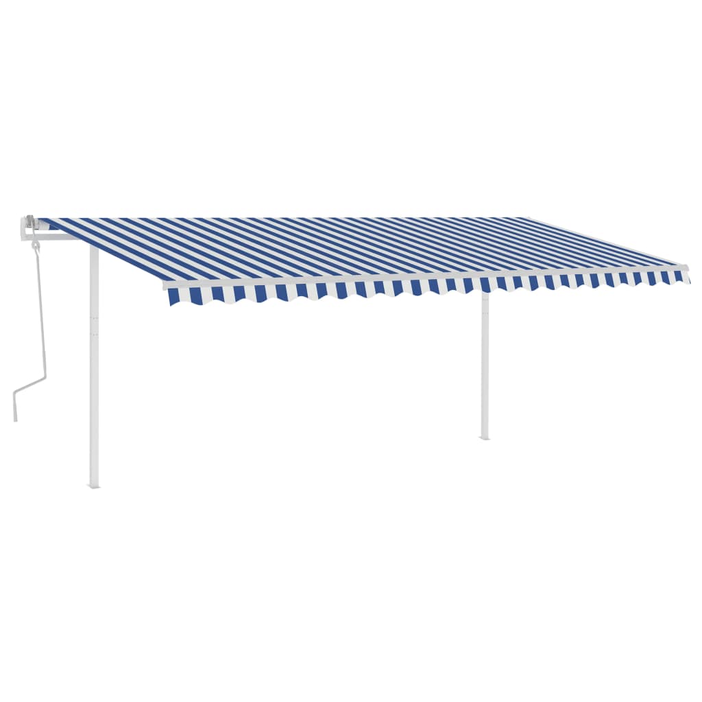 vidaXL Tenda da Sole Retrattile Manuale con Pali 5x3,5 m Blu e Bianca