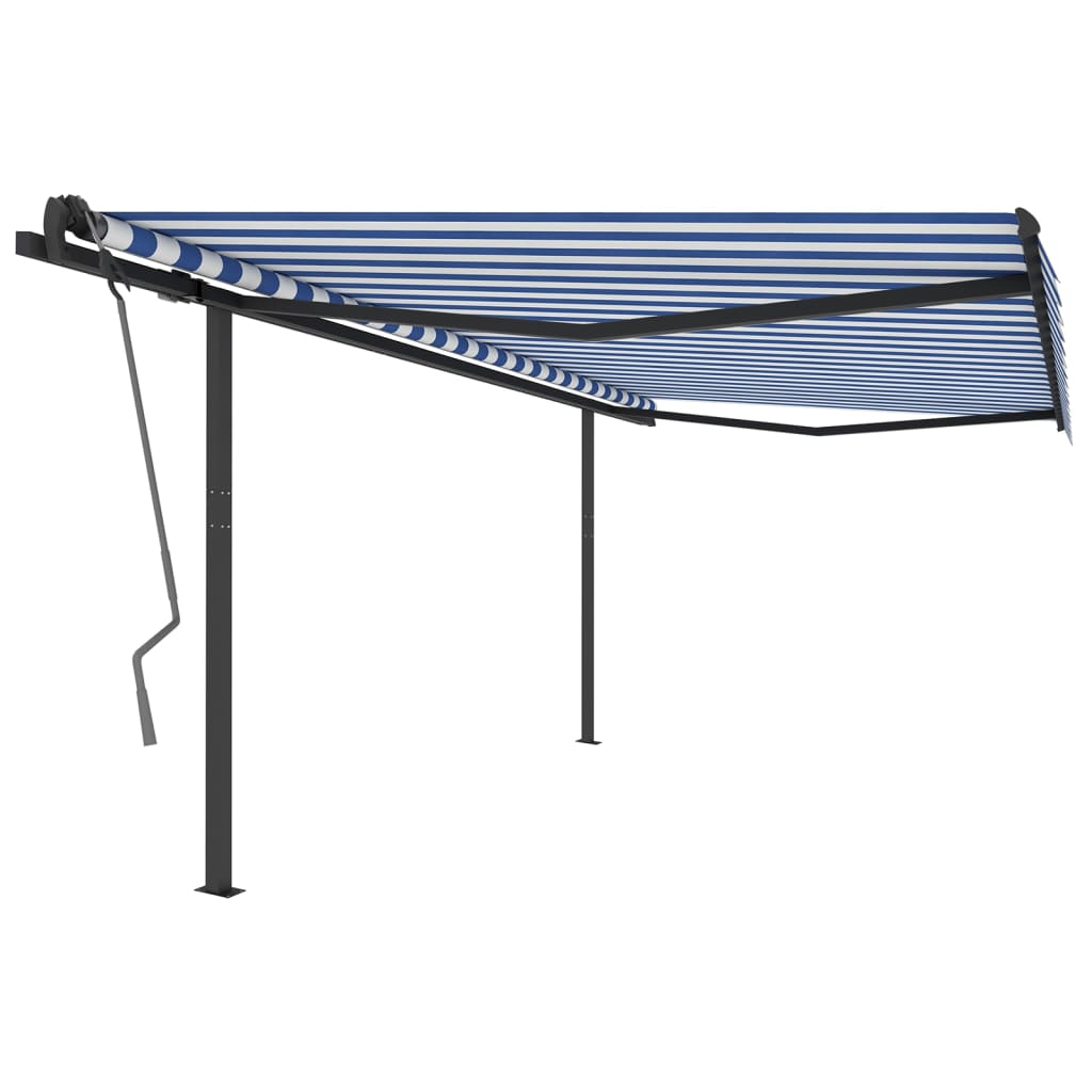 vidaXL Tenda da Sole Retrattile Manuale con Pali 4x3 m Blu e Bianca