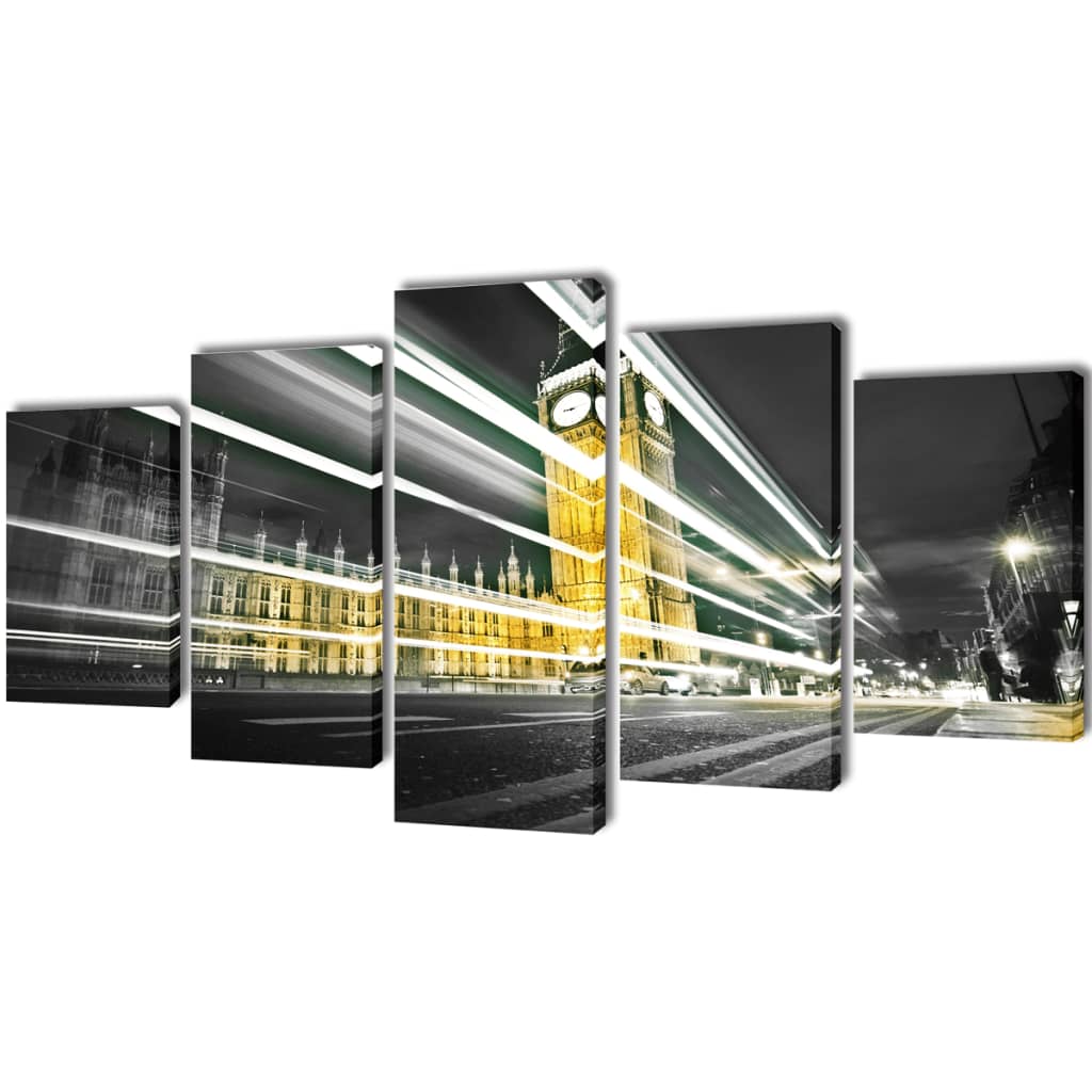 5 pz Set Stampa su Tela da Muro Londra Big Ben 200 x 100 cm