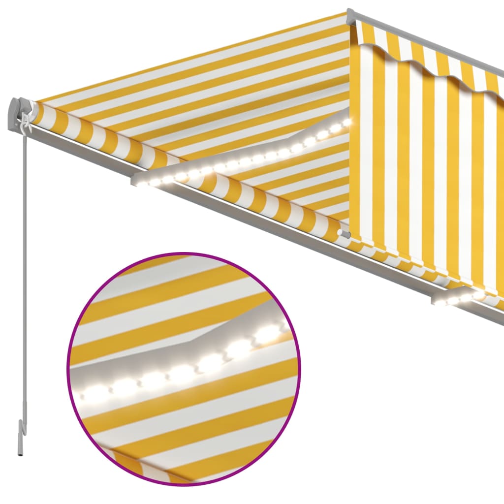 vidaXL Tenda da Sole Retrattile Parasole LED 3,5x2,5m Gialla e Bianca