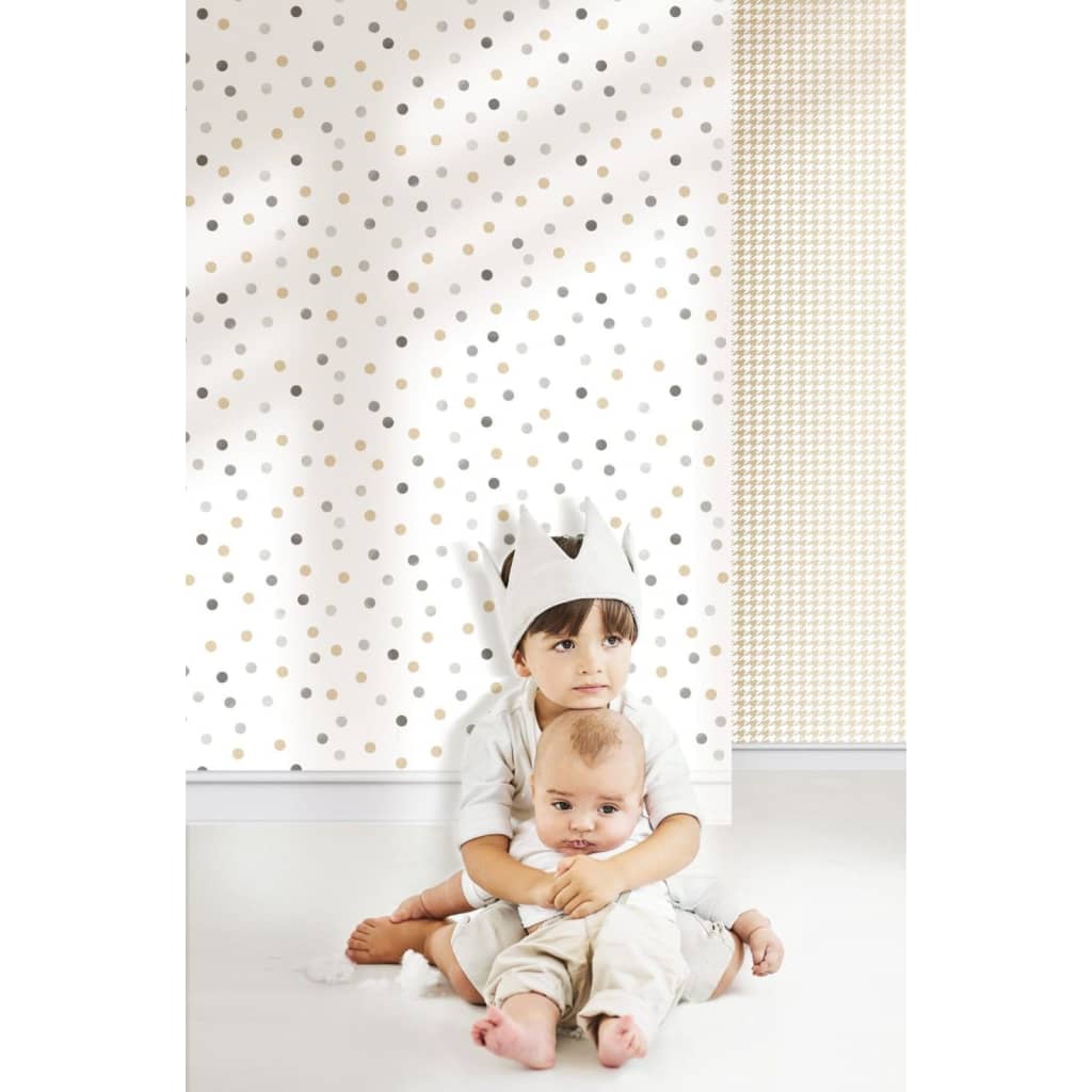 Noordwand Carta Parati Mondo baby Confetti Dots Bianco, Grigio e Beige