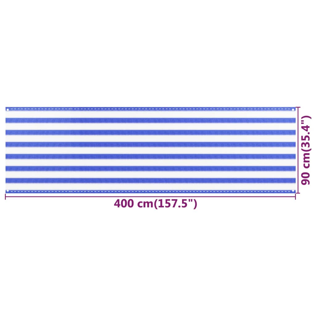 vidaXL Paravento da Balcone Blu e Bianco 90x400 cm in HDPE