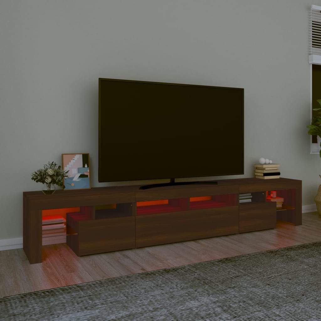 vidaXL Mobile Porta TV con Luci LED Rovere Marrone 230x36,5x40 cm