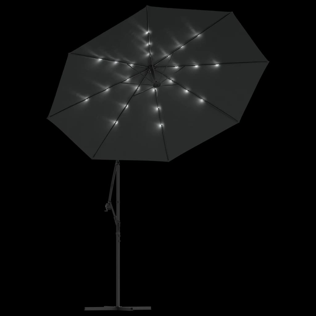 vidaXL Ombrellone a Sbalzo con LED e Palo in Acciaio 300 cm Antracite