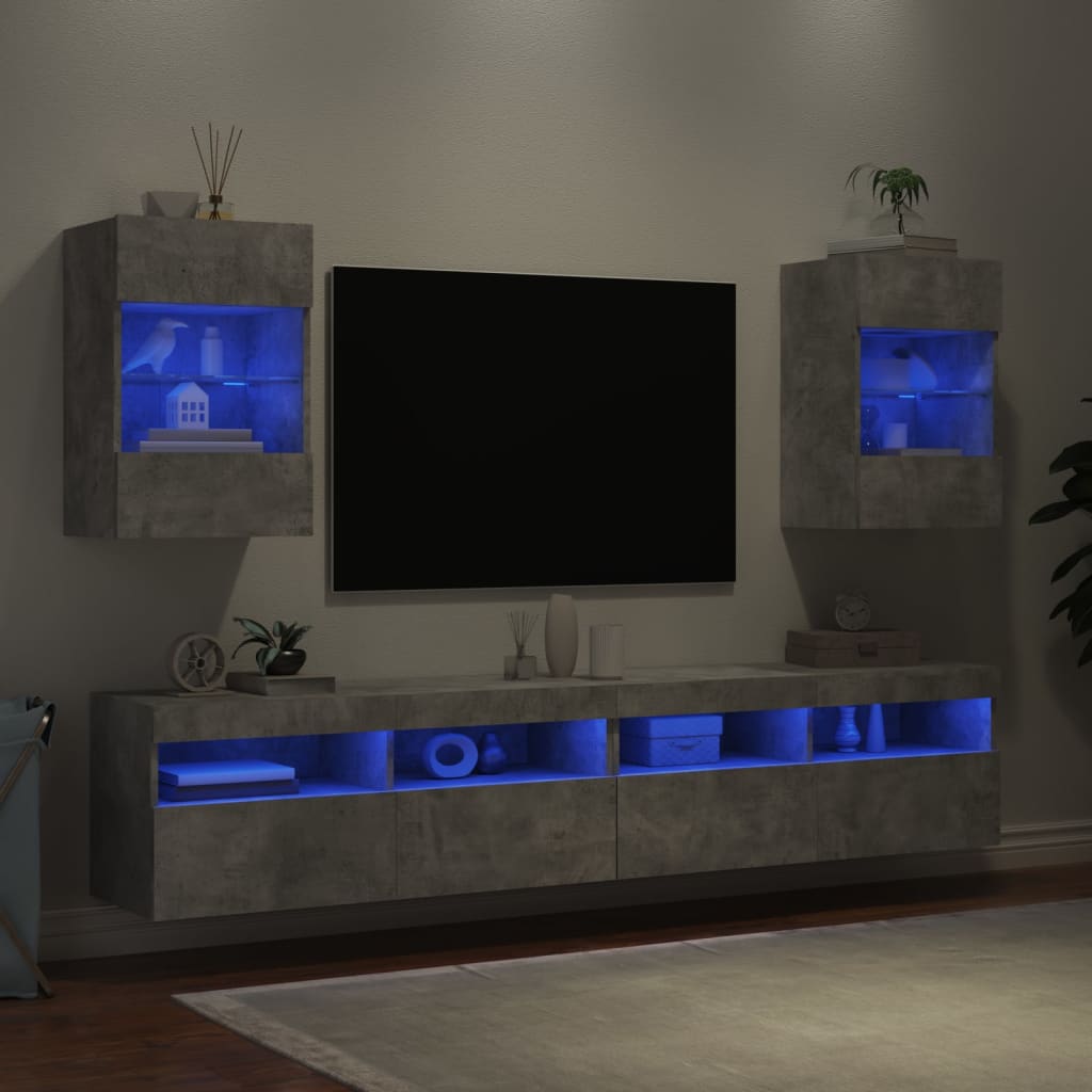 vidaXL Mobili TV a Parete con Luci LED 2pz Grigio Cemento 40x30x60,5cm
