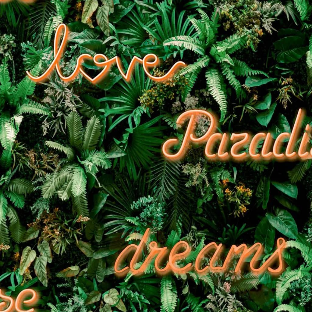 Good Vibes Carta da Parati Neon Letter with Plants Verde e Arancione