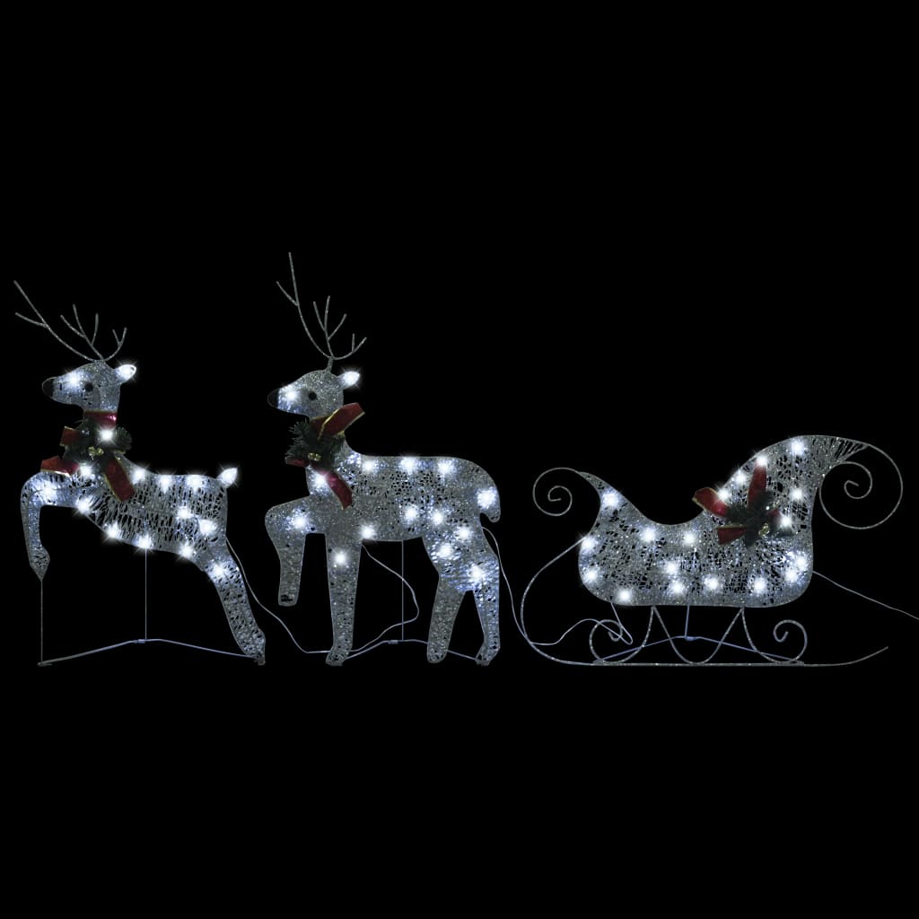 vidaXL Renne e Slitta di Natale Decorazione per Esterni 60 LED Argento